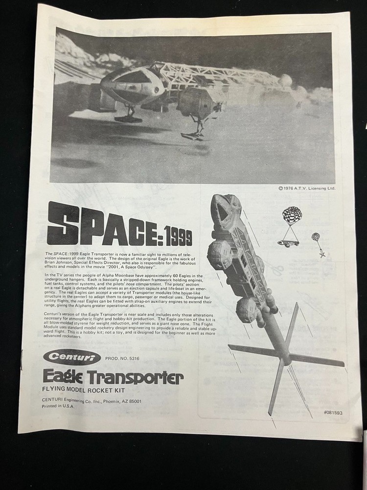 Centuri Space 1999 Eagle Transporter Flying Model Rocket Kit - Open - Complete
