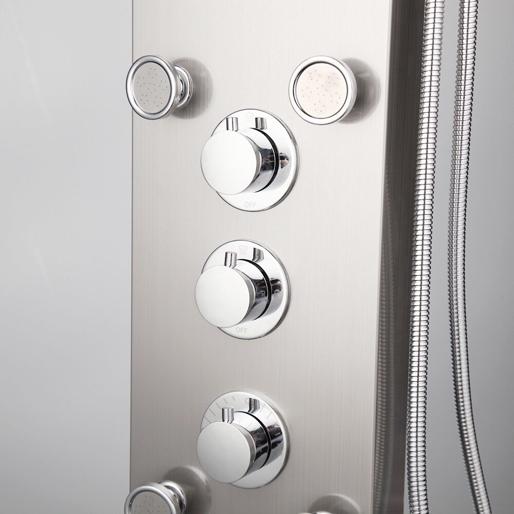 Bathroom Wall Mount Brushed Massage Jets Shower Panel LED Digital Column Faucet