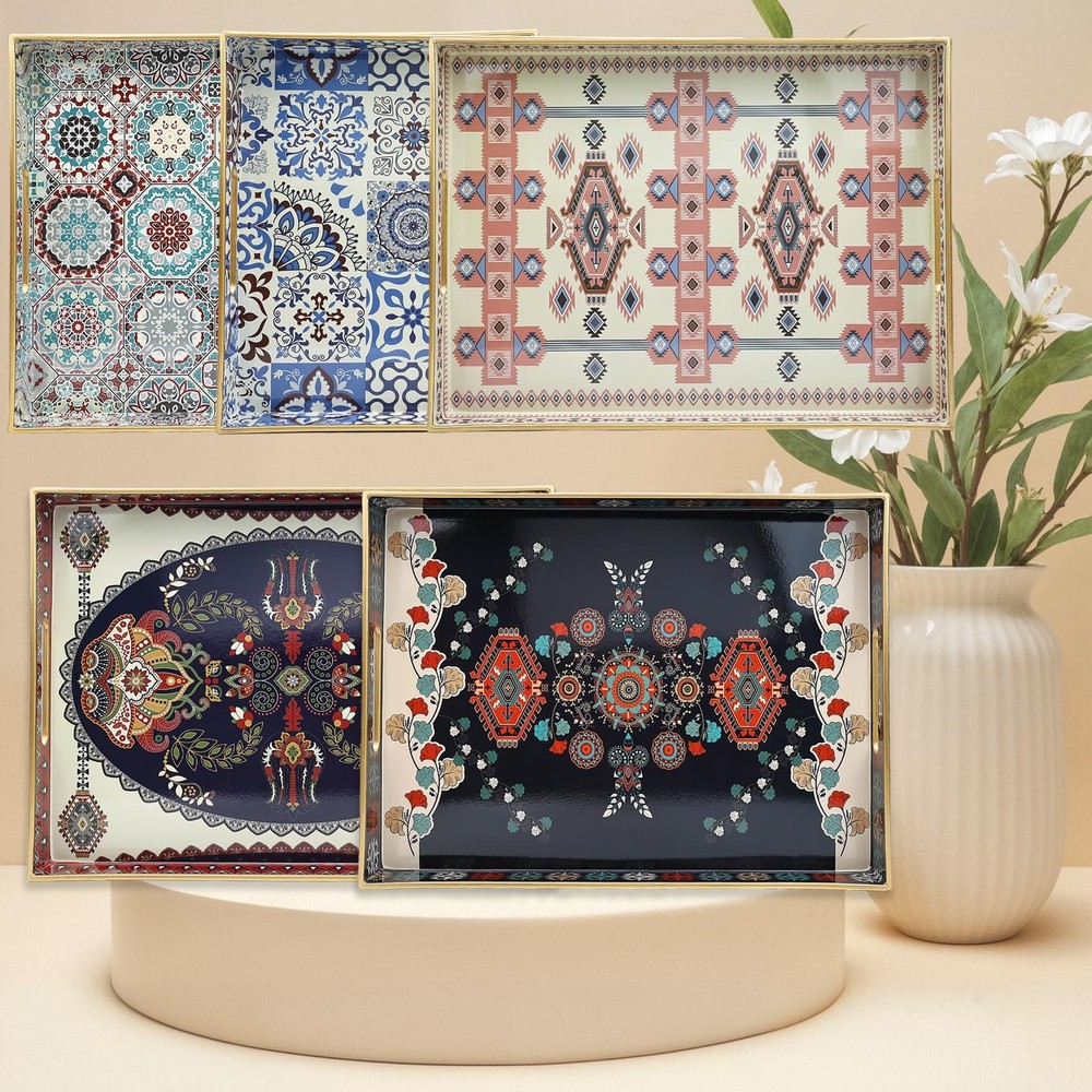 Decorative Serving Tray Handles Lacquered Rectangular Waterproof SP3040RE2