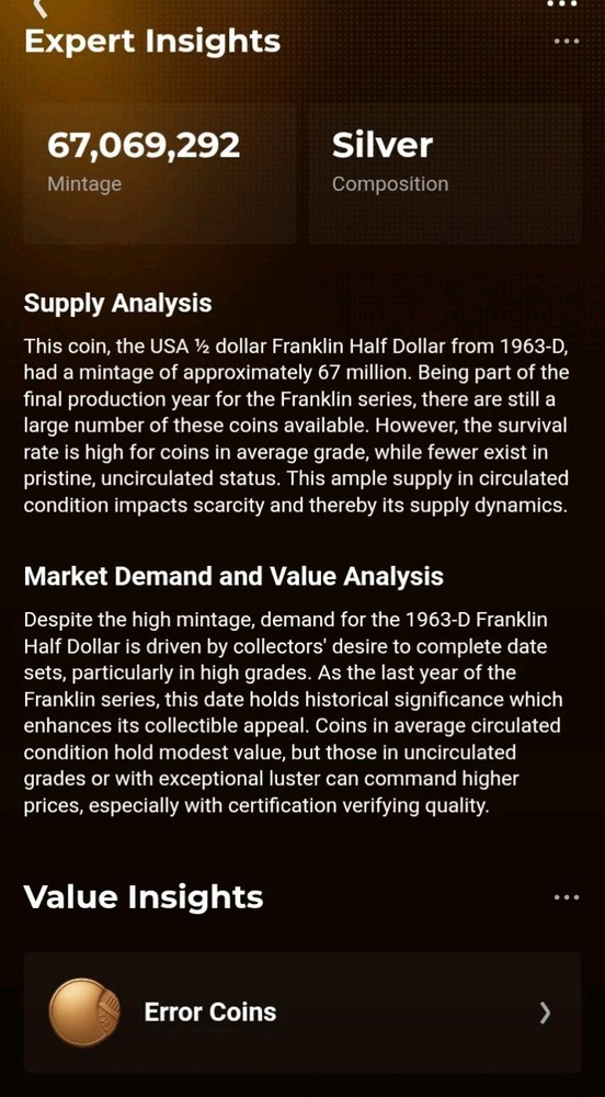 1963 Franklin Half Reverse/Front Align Error, 11.25g .9 Silver