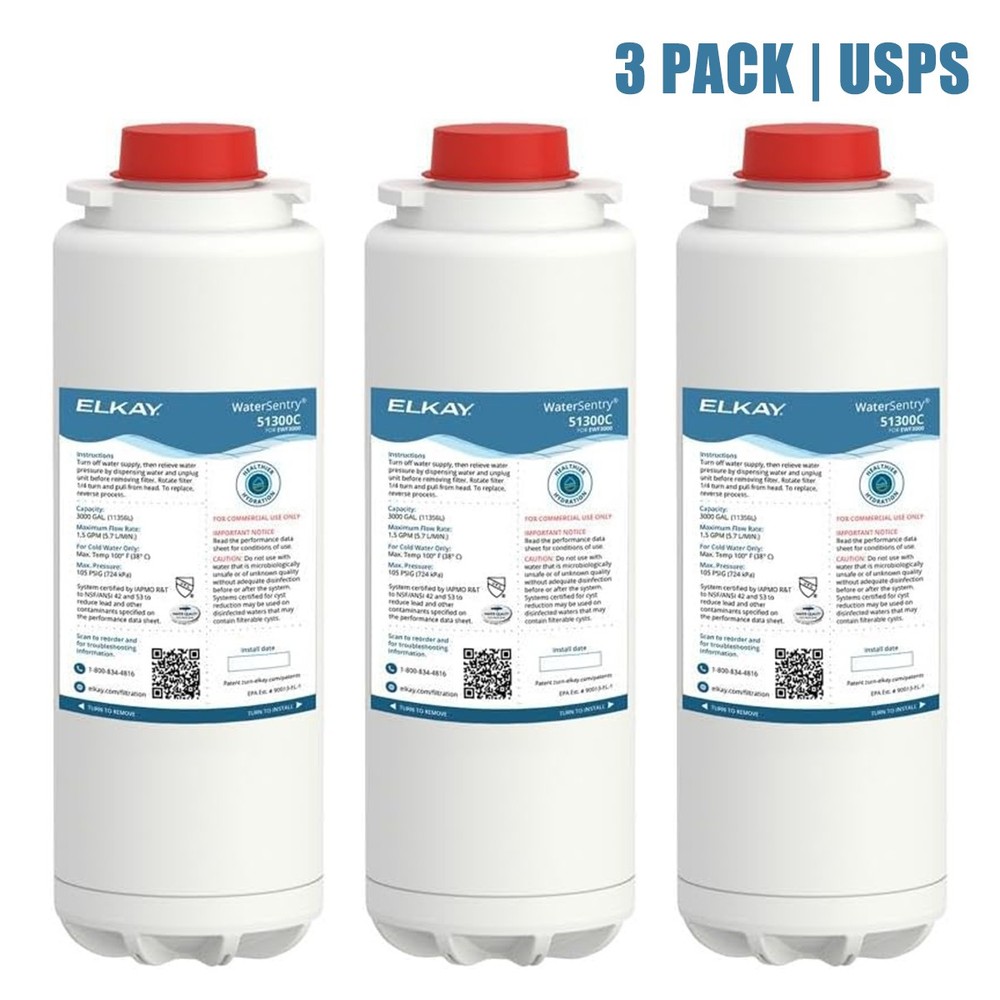 Sealed 3x Elkay 51300C WaterSentry Plus Replacement Filter (Bottle Fillers) New