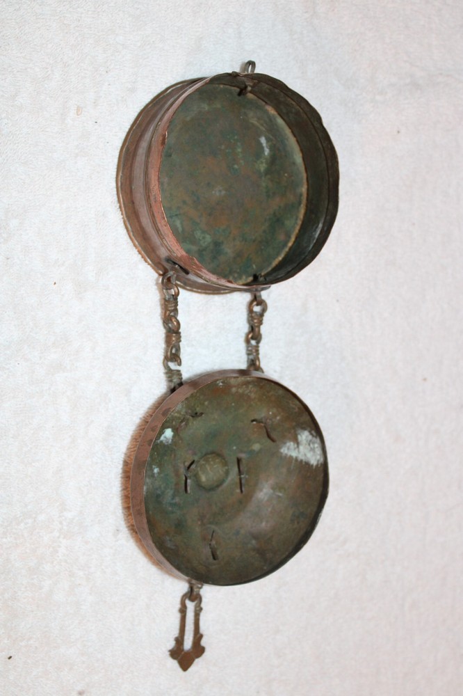 Antique Islamic Valuables Copper Chained Lidded Box
