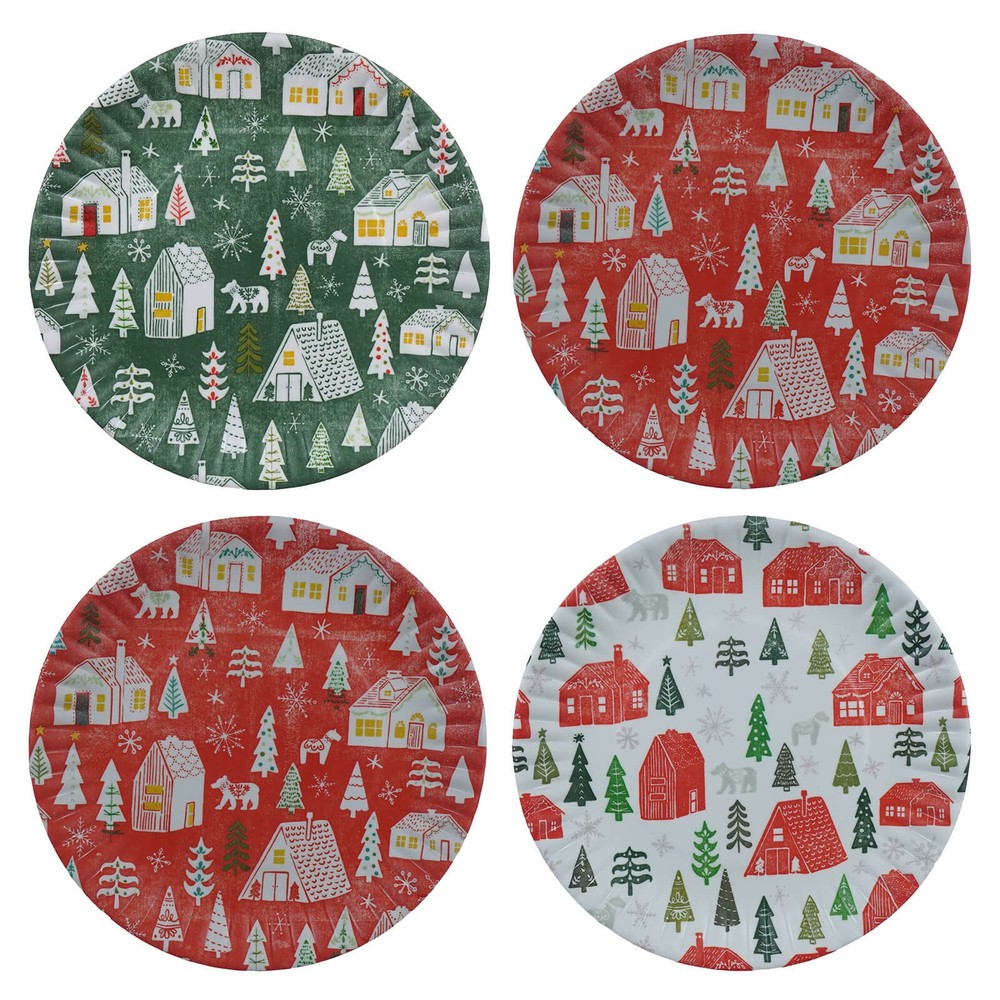 Holiday Chalet "Paper" Melamine Plates Set/4
