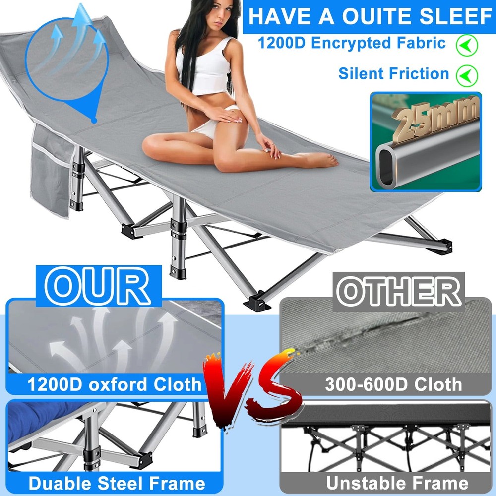 Camkey Folding Bed Cot Camping Heavy Duty 500 lb