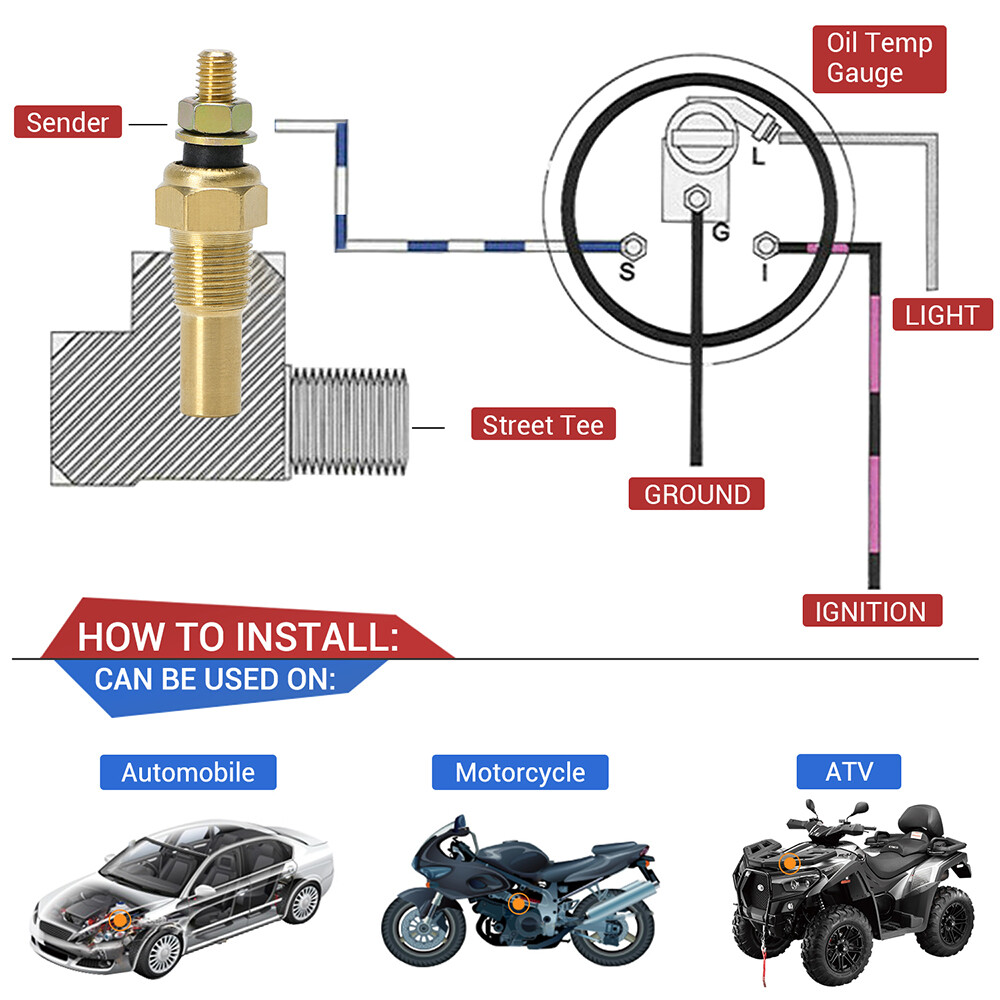 Water Temperature Oil Temperature Sender Sensor Temp Sender NPT 1/8''