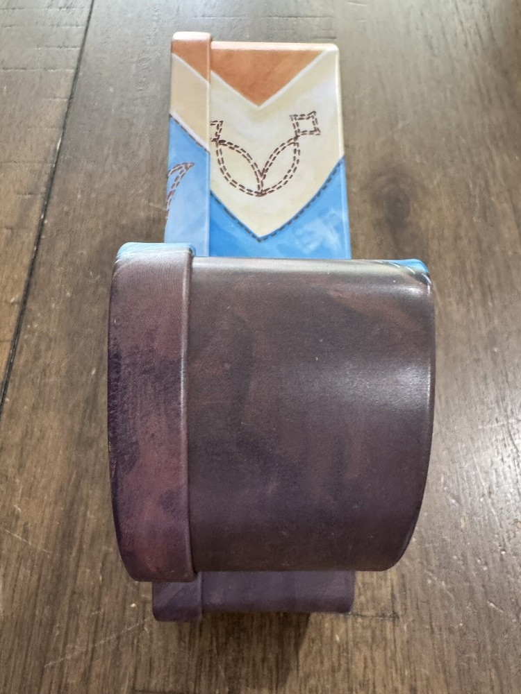 Tin Box Cowboy Boot Style 7" Bears Playing Instruments Square Dancing Inside EUC