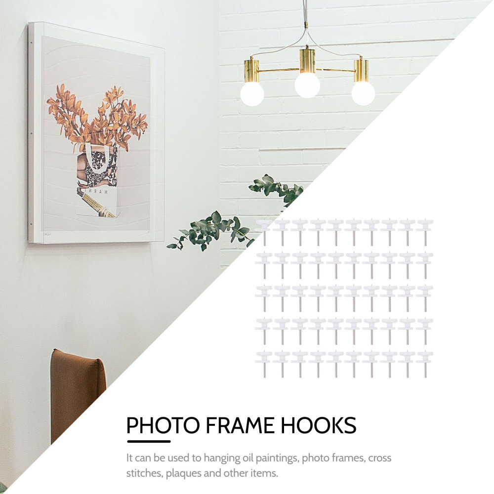 50PCS White Photo Frame Holders Frame Hanging Hooks Frame Hangers Nails