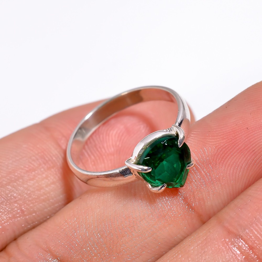 Gift For Women Statement Ring Size 925 Silver Emerald