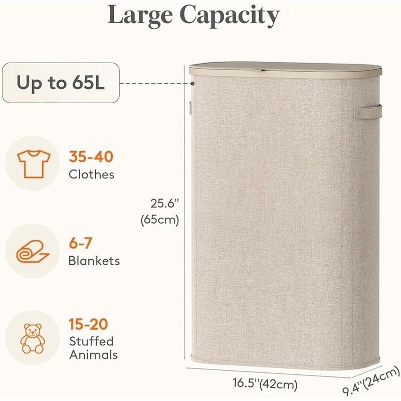 Slim Laundry Hamper Portable Foldable W/ Lid Removable Inner Bag Tight Spaces US