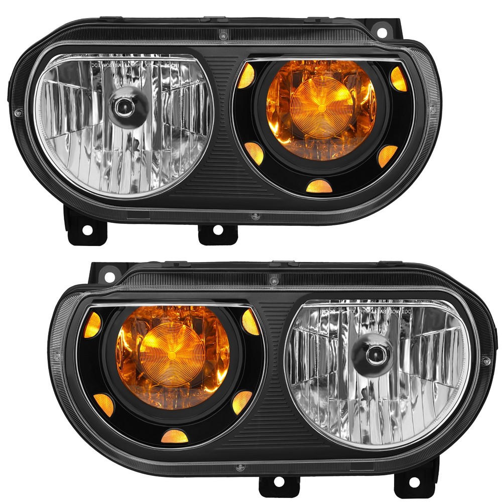 2PCS Headlights For 2008-2014 Dodge Challenger Black Housing Left+Right Pair