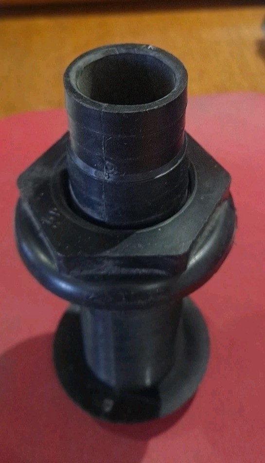 Black Plastic Boat Thru Hull Fitting, Fits 1 1/8" Hose, 4 3/4" Length,