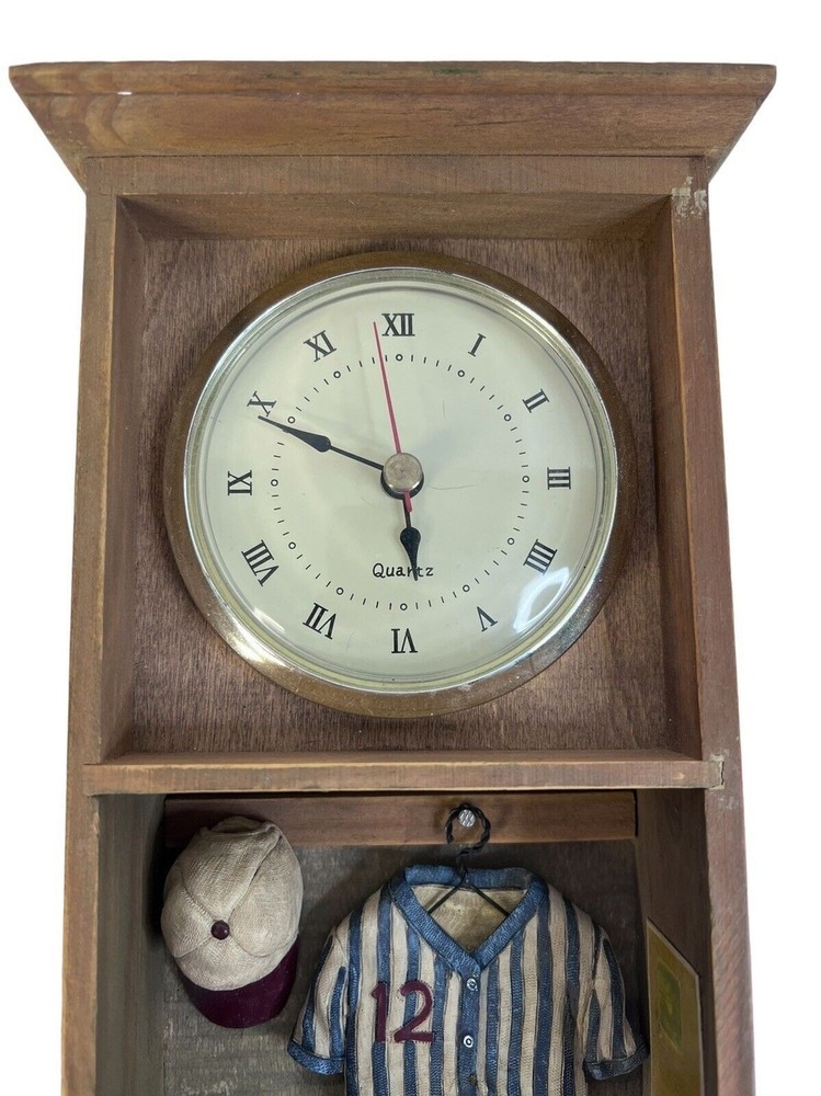 Baseball Softball Shadowbox Clock 3D Analog Working Clock Two Hooks 12" x 5"