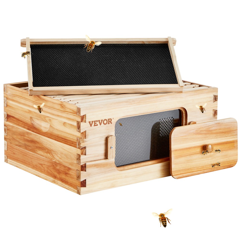 VEVOR Bee Hive Langstroth Deep Beehive Kit 10 Frames Acrylic Bee Windows