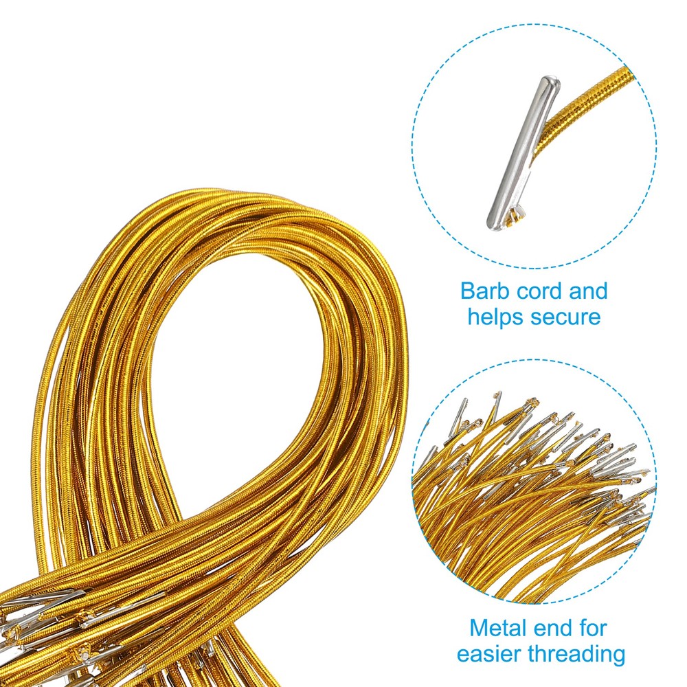 100 Pcs 17.7" Elastic Barbed Cord 2mm Loop Stretch Round String with Barb, Gold