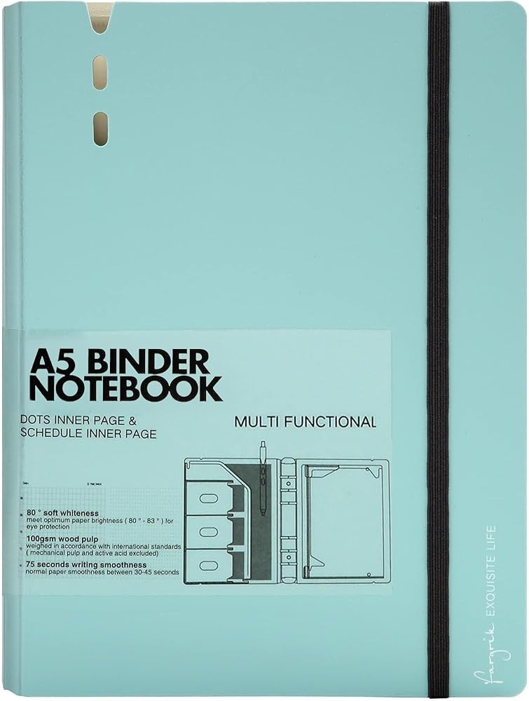 A7 Binder 6 Ring Notebook with Dividers Refillable Planner Binder