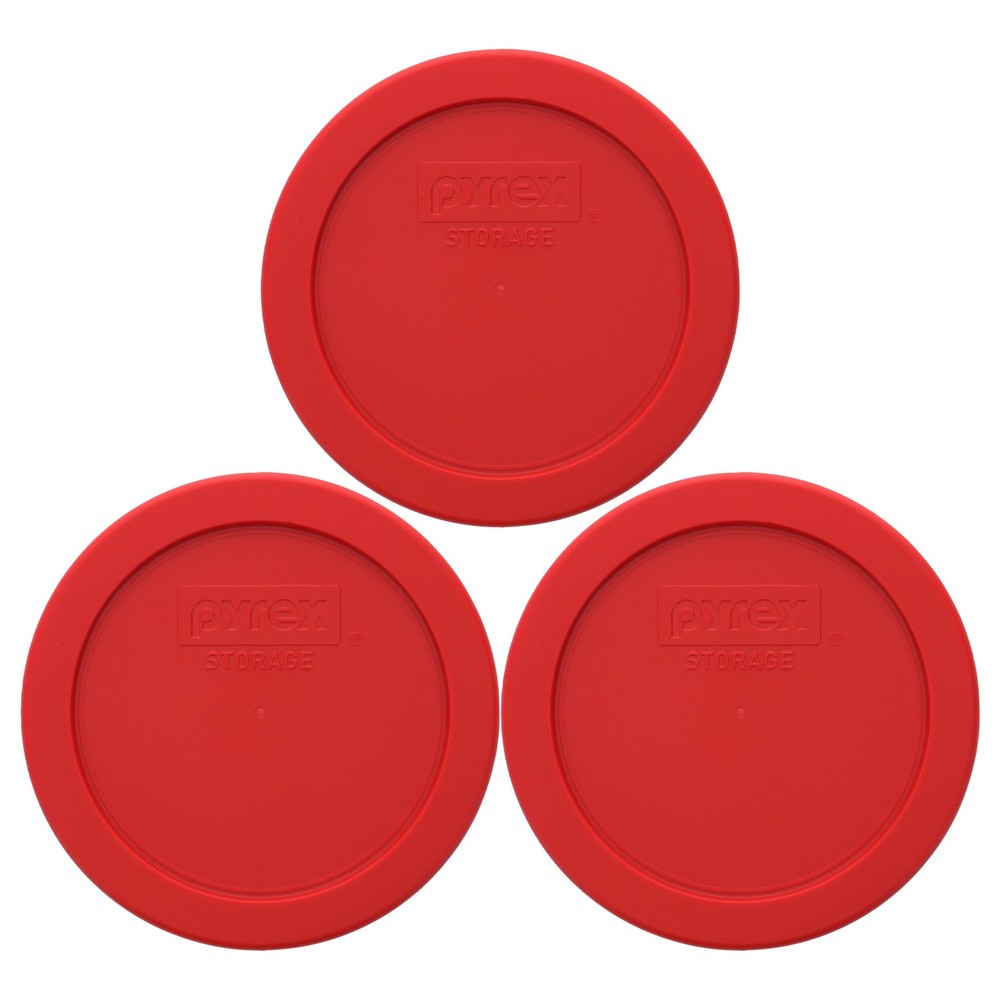 Pyrex 7200-PC 2-Cup Poppy Red Food Storage Replacement Lid (3-Pack)