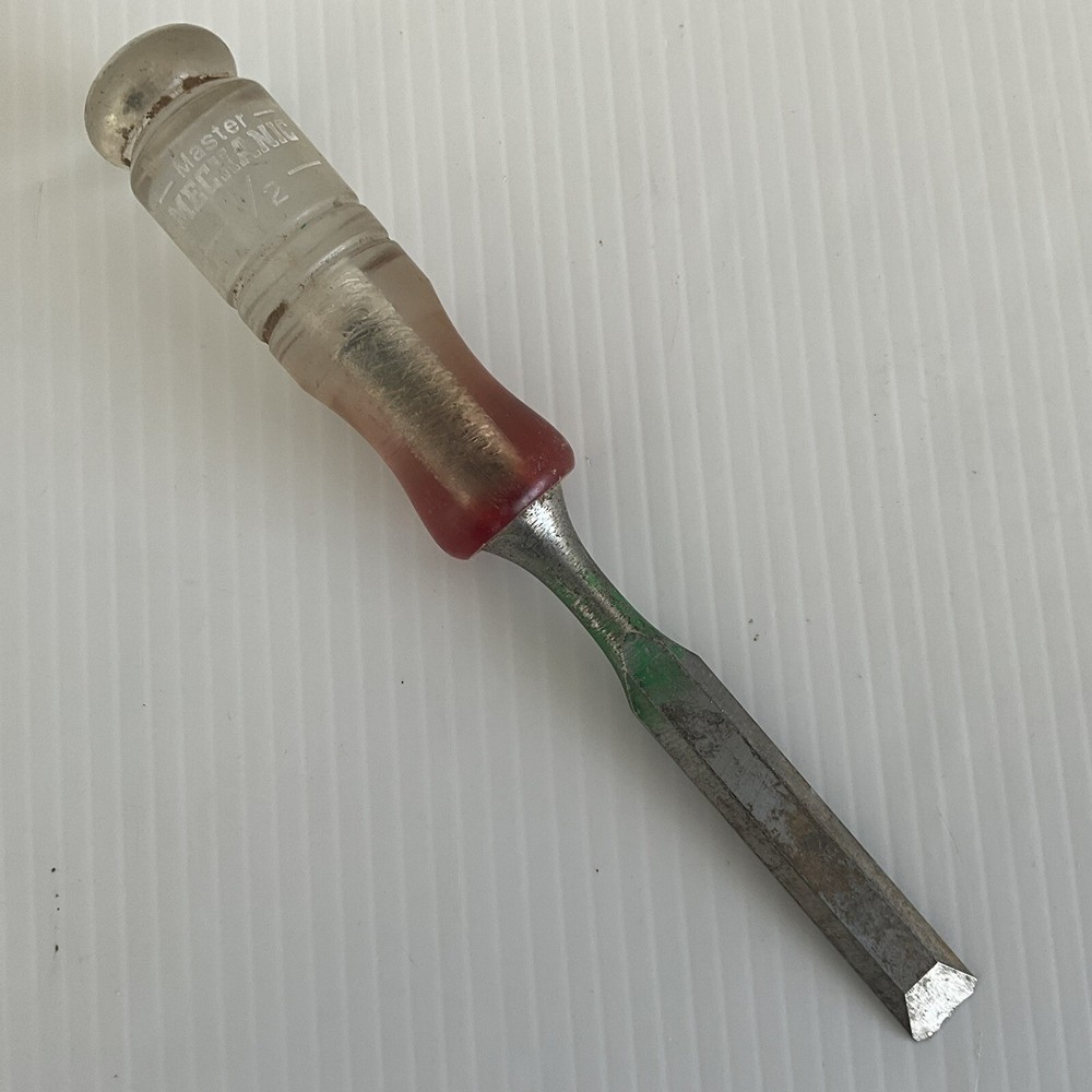 Vintage Master Mechanic Wood Chisel 1/2” Clear Plastic Handle
