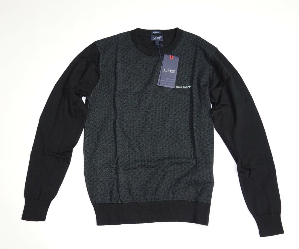 $140 NEW Armani Pullover in Black Size Small Regular Long Sleeve 100% Cotton