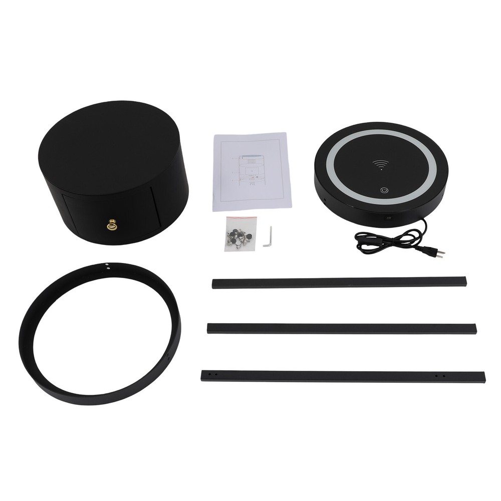 Smart LED Nightstand w/ Black Drawer, Side Table with USB &Wireless Charging