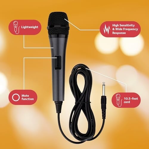 Wired Karaoke Microphone - Unidirectional Dynamic Mic for Singing & Parties