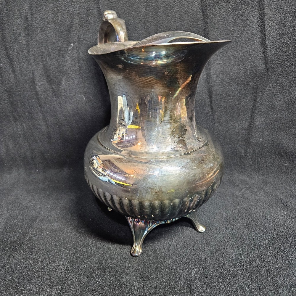 Vintage Silver Plated Footed Water Pitcher With Ice Lip
