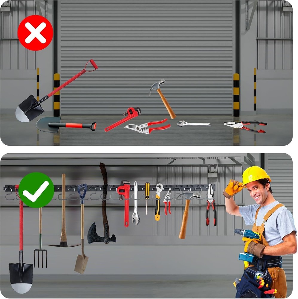 64'' Adjustable Garden Tool Organizer Garage Storage System W/ Hooks Wall Mount