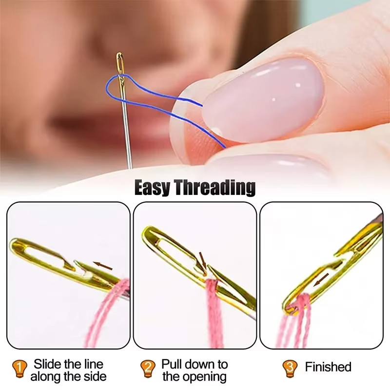 12pcs Self-Threading Sewing Needles for Easy Darning & Stitching - Sewing Access