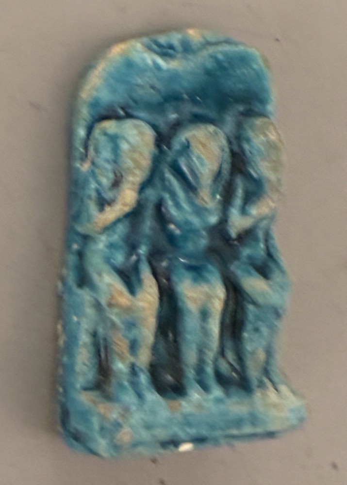 Antique Ancient Egyptian Statuette With Pharaoh Seated Between His 2 Sons