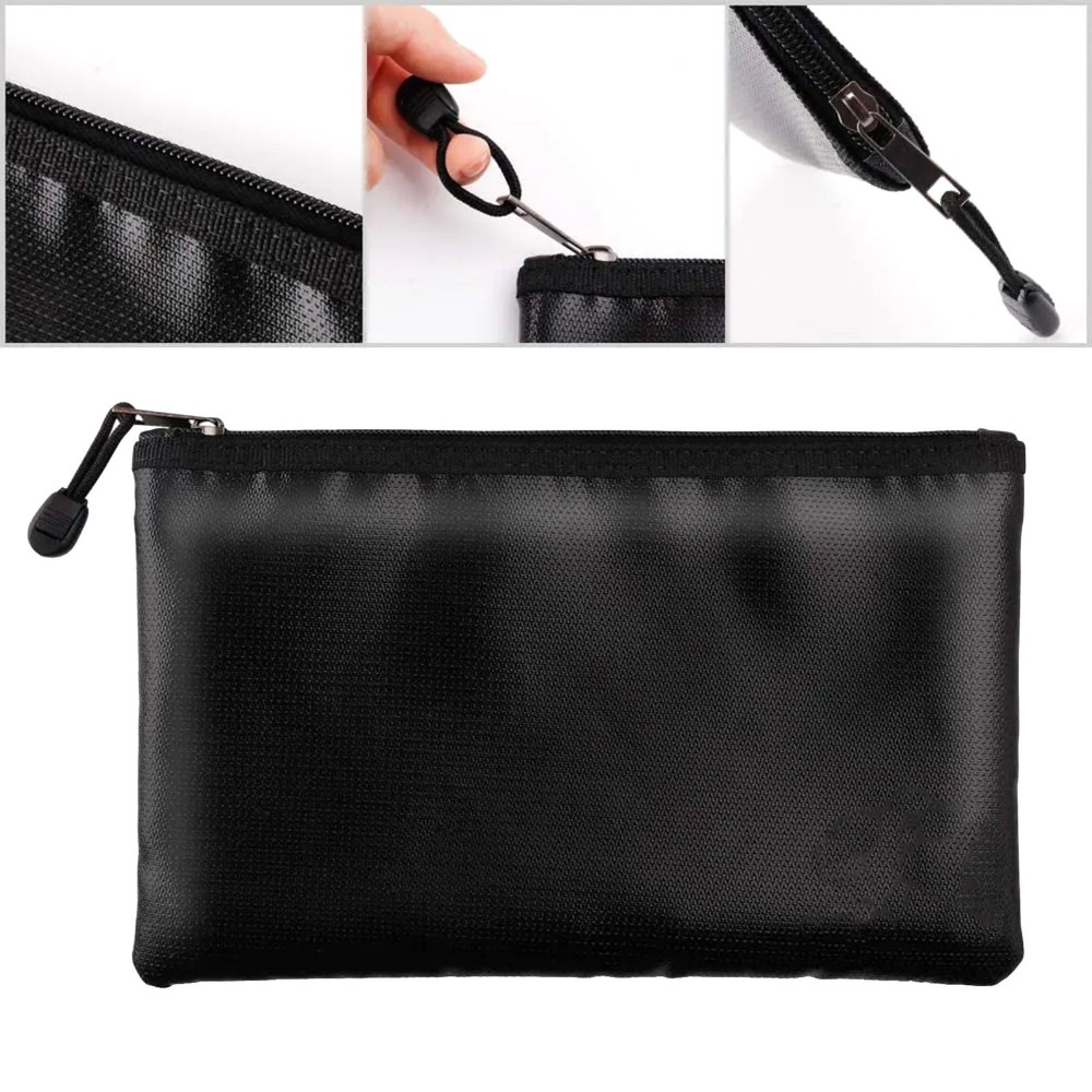 Black Fireproof Waterproof Document Bags Envelope File Folder Cash Pouch