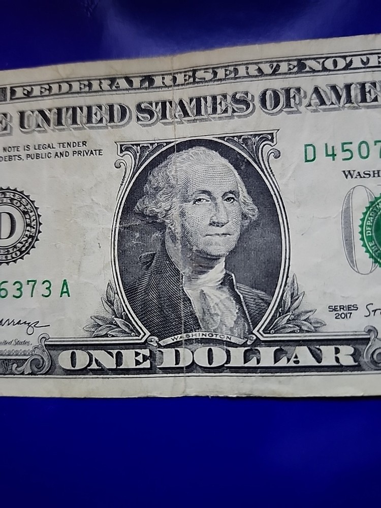 2017 $1 Note, Off-center Print Reverse, Orange Ink Contamination Error Obverse.