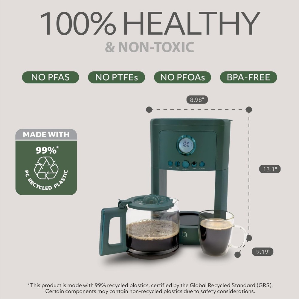 WILLOW Eco Series 12 Cup Drip Coffee Maker 24 HR Programmable w/ Digital Display