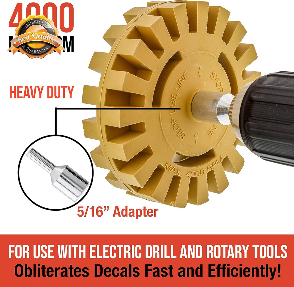 4” Rubber Eraser Wheel Drill Adapter Sticker Adhesive Remover Tool