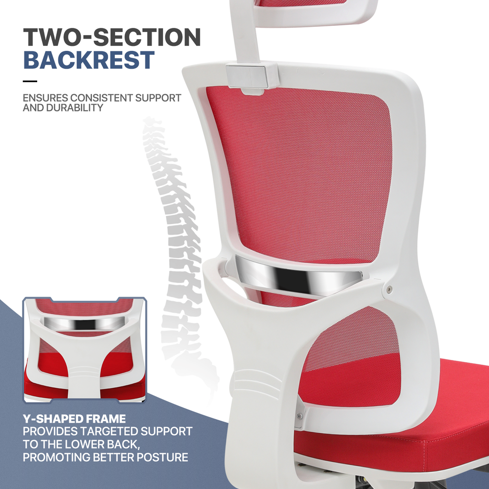 Red Mesh High Back Office Desk Computer Chair Home Adjustable Headrest Task Seat