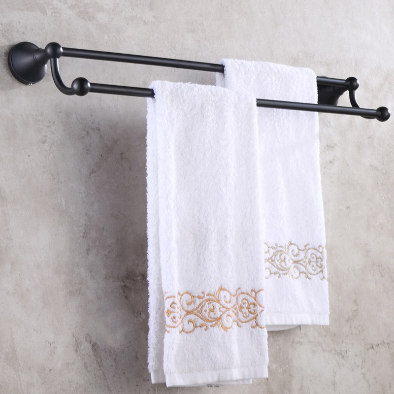 Black Oil Rubbed Bronze Bathroom Accessory Wall Mounted Double Towel Bars Holder
