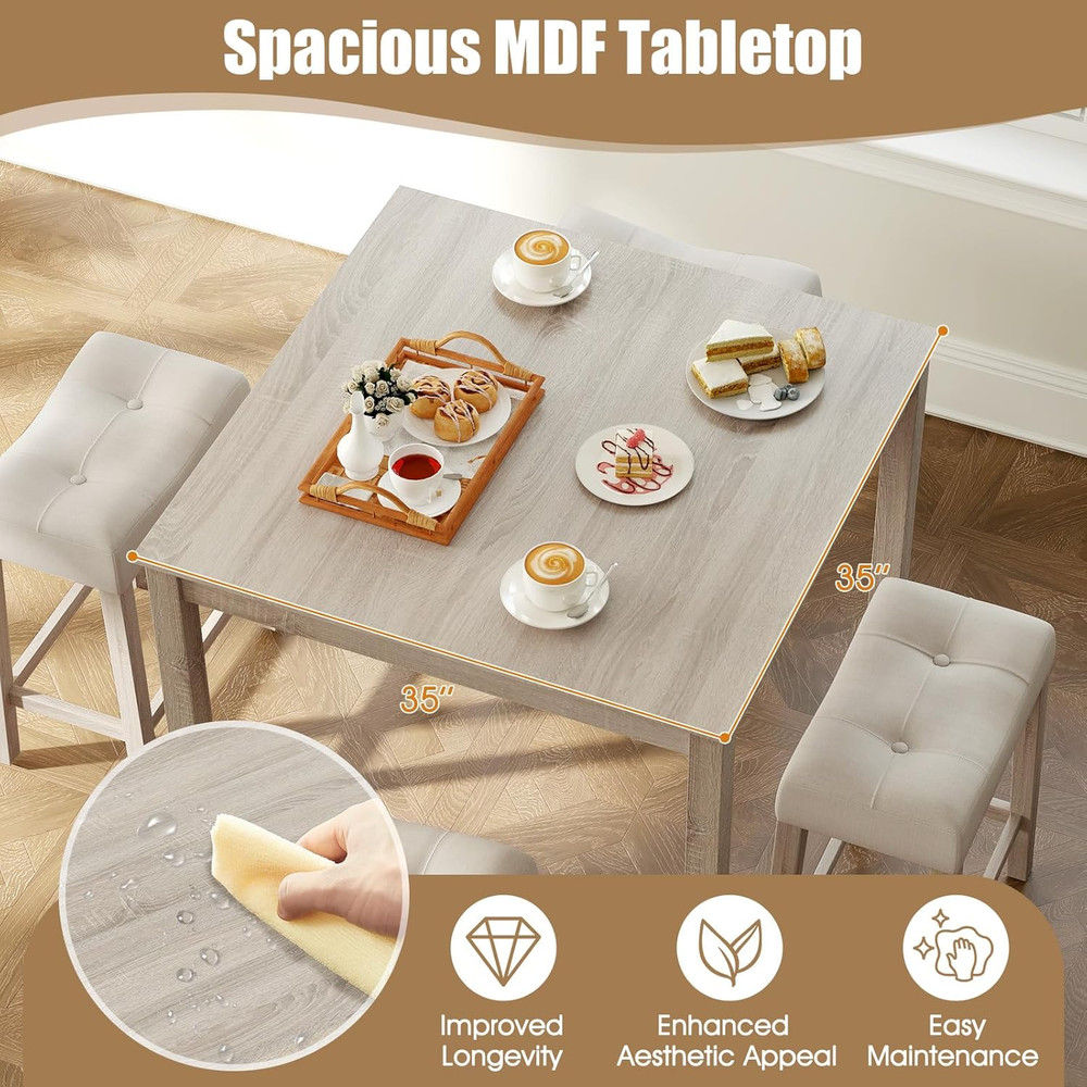 5-Piece Space-Saving Bar Table Set with Padded Stools for Small Spaces
