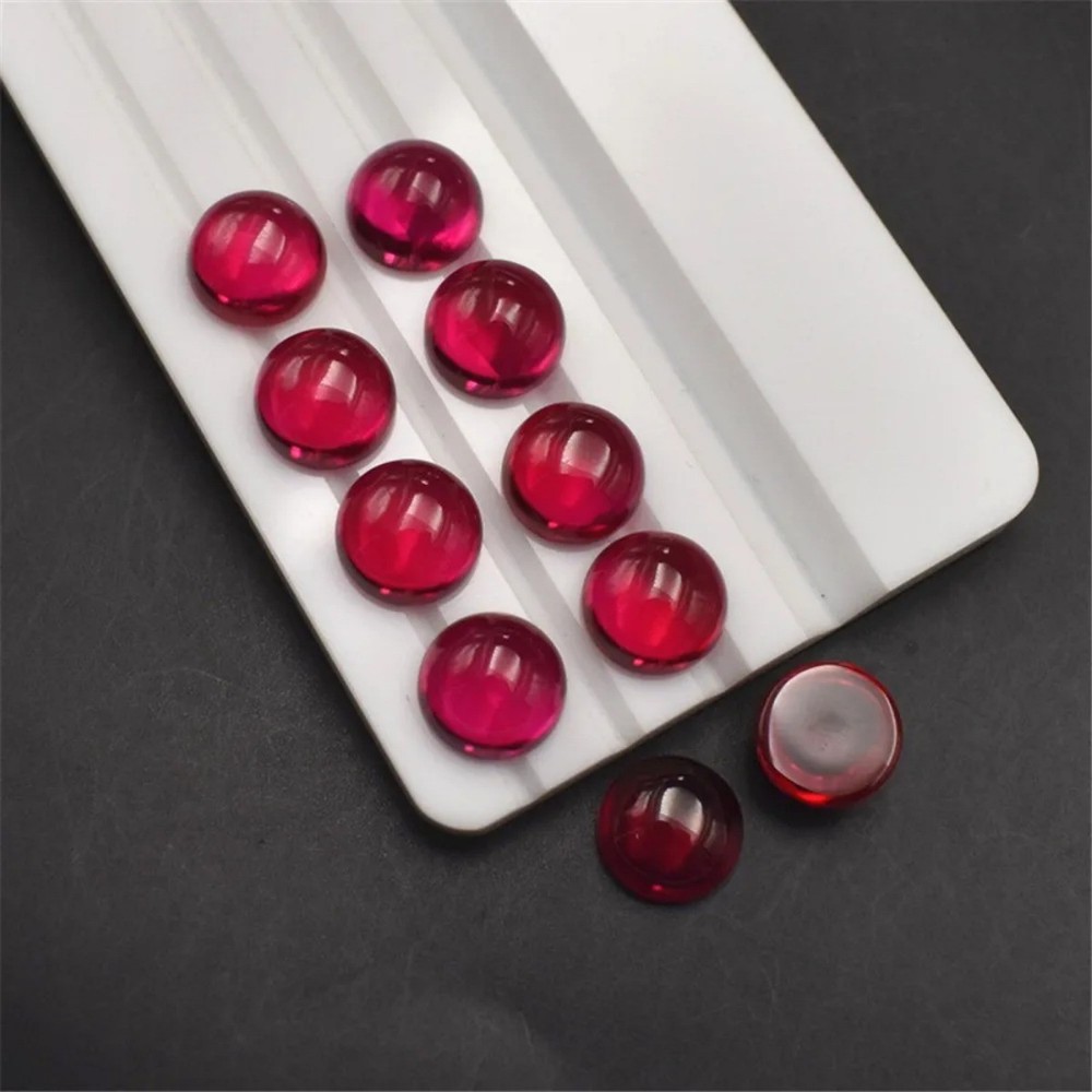 Round Blood-red Ruby Mohs 9 Smooth Polished Surface Flat Back Ruby Gem Cabochons