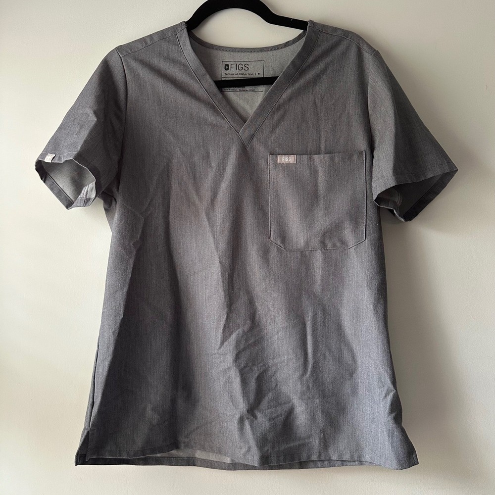FIGS Technical Collection Grey Scrub Top V-Neck Short Sleeve Women's Medium