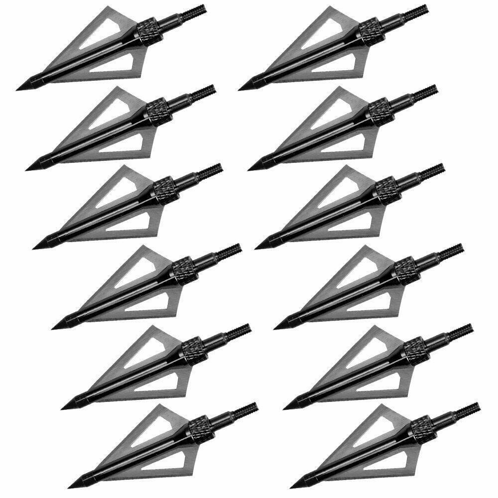 12 Pack 3 Fixed Blade Archery Hunting Broadheads 100 Grain with Case Arrow Head