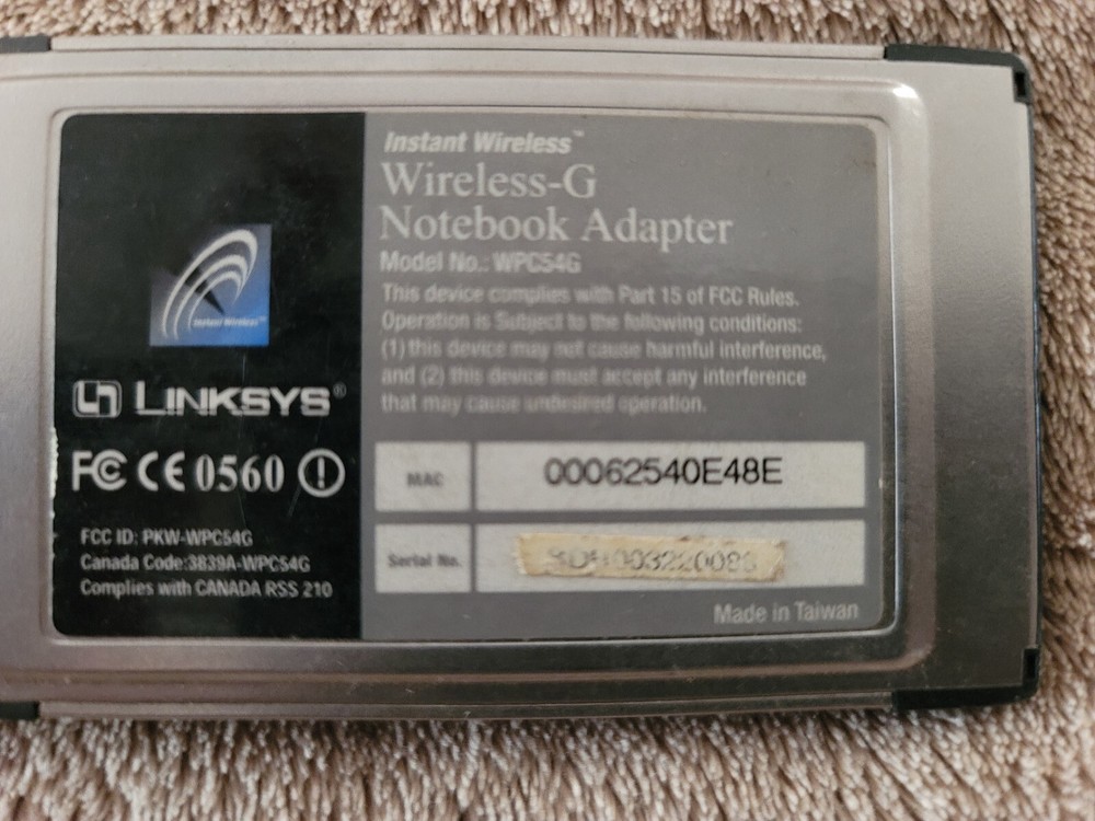 Linksys 2.4GHz 54g Instant Wireless-G Notebook Adapter
