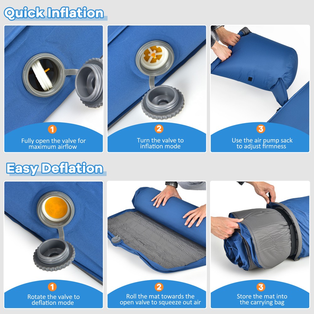 Folding Sleeping Pad, Self Inflating Camping Mattress with Carrying Bag Blue