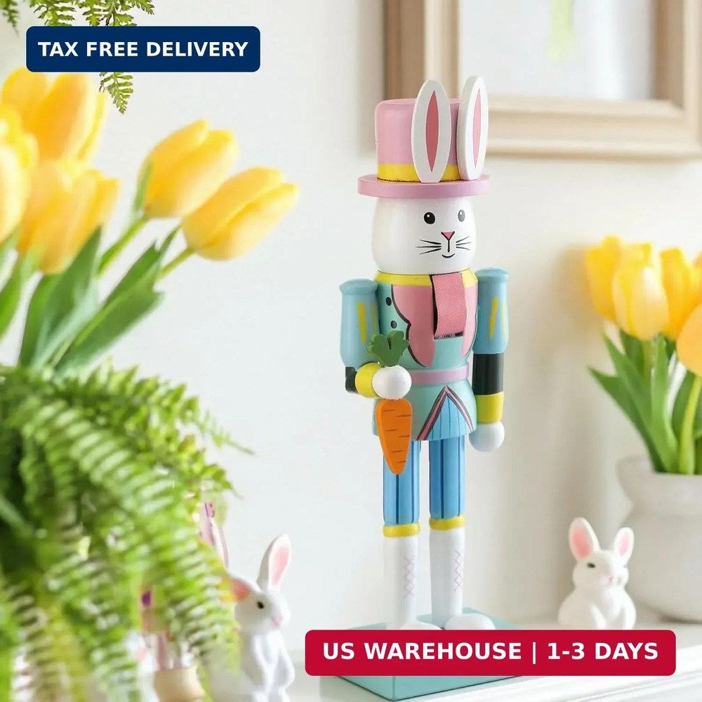 Easter Bunny Nutcracker 10 Inch Traditional Rabbit Wooden Nutcrackers Easter Dec