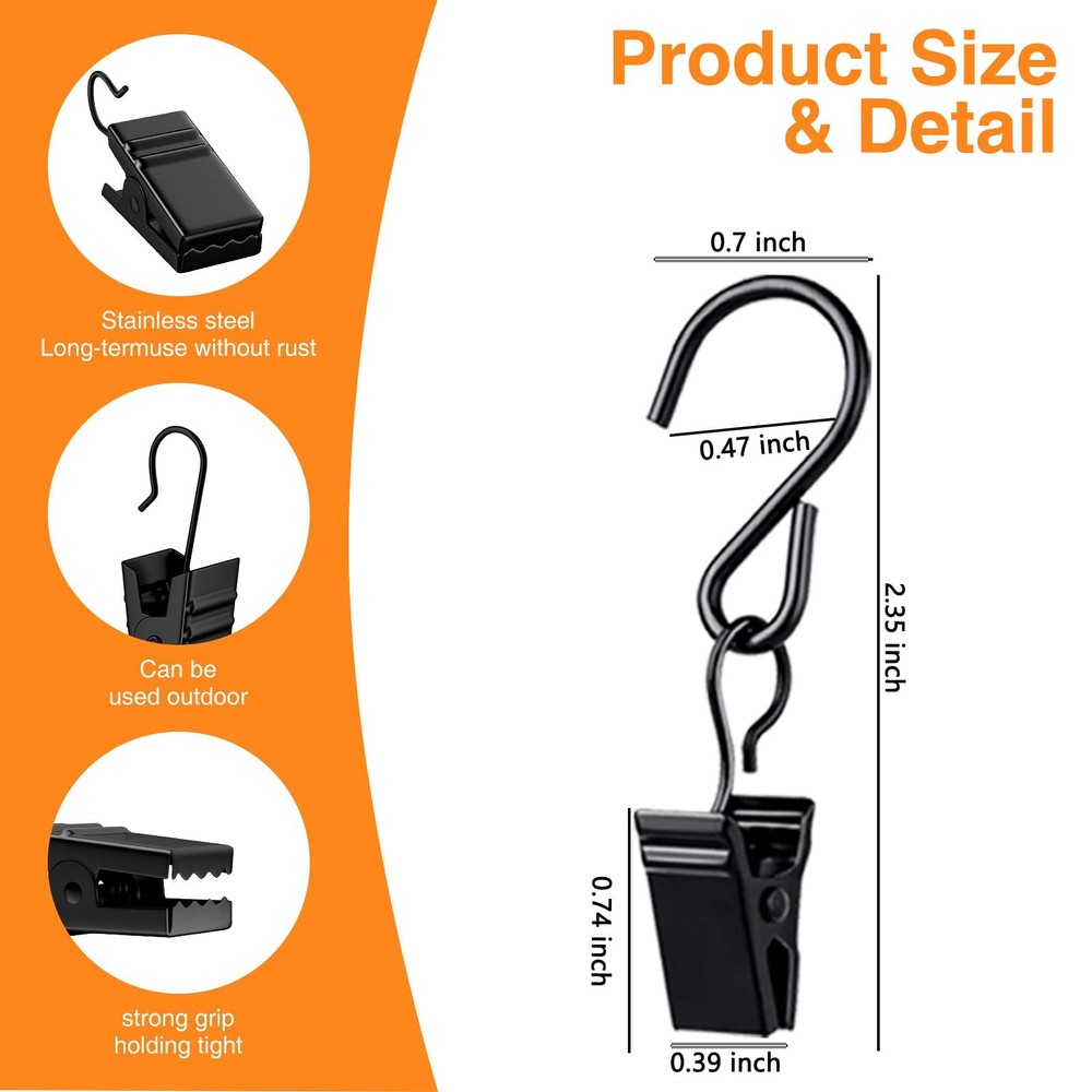 52 Pack Metal Curtain Clips, Small Hook Clips String Lights Black52pcs