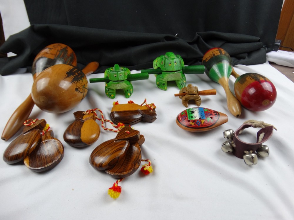 Set of 13 hand made wood percussion instruments-check list