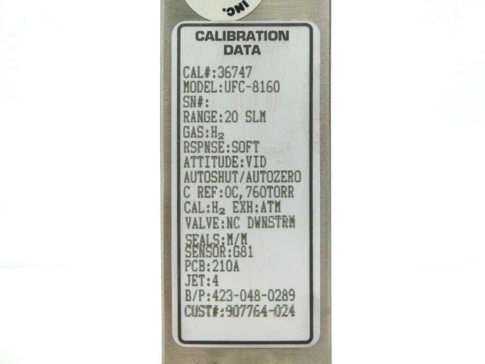 UNIT Instruments UFC-8160 Mass Flow Controller MFC 20 SLM H2 Working Spare