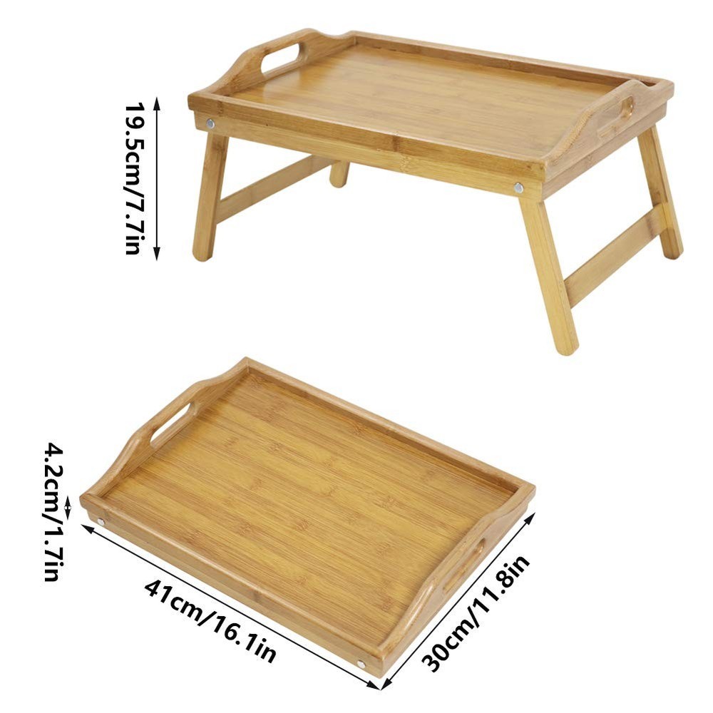 Sturdy Bamboo Bed Table, Foldable Legs, Eating, Office, Space Saver