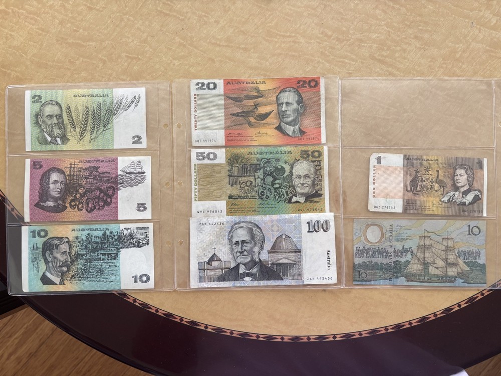 Genuine Old Paper Australian Banknotes SET, Binary Serial, Light to UNC