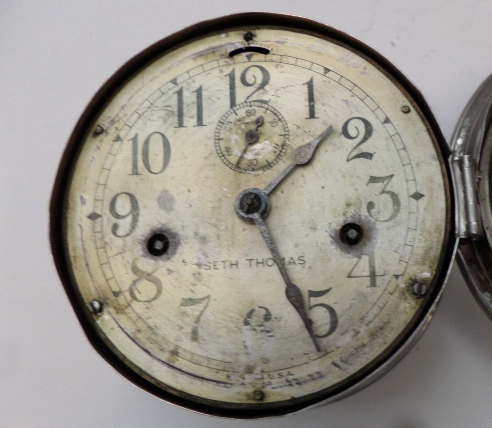 Seth Thomas Antique Maritime Ships Porthole Clock w/ Silver Trim