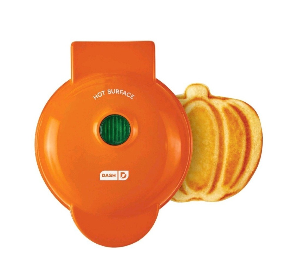 Dash Pumpkin Shaped Mini Nonstick Waffle Maker Orange Halloween Fall Breakfast
