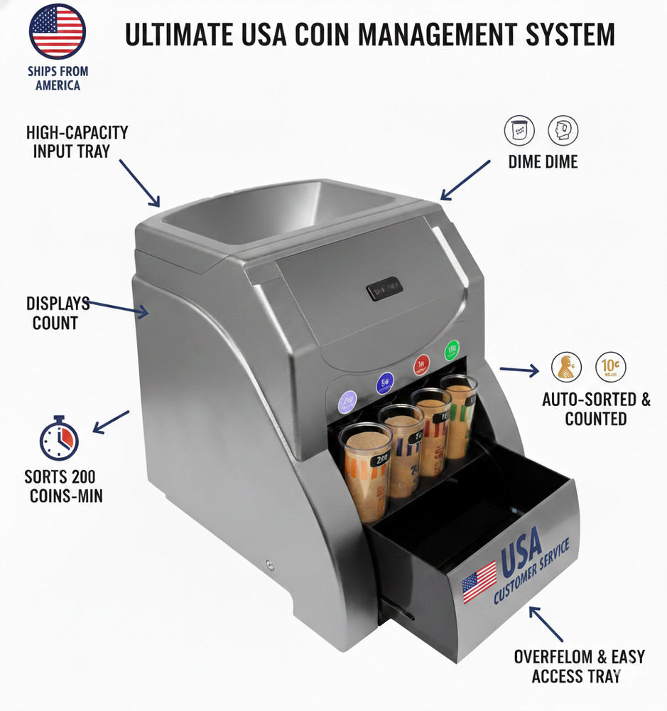High-Speed Automatic Coin Sorter and Value Organizer