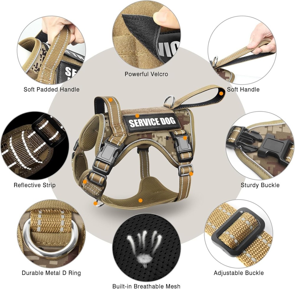 Tactical Dog Harness No Pull Dog Harness Medium Large Dogs W/ Handle & Molle